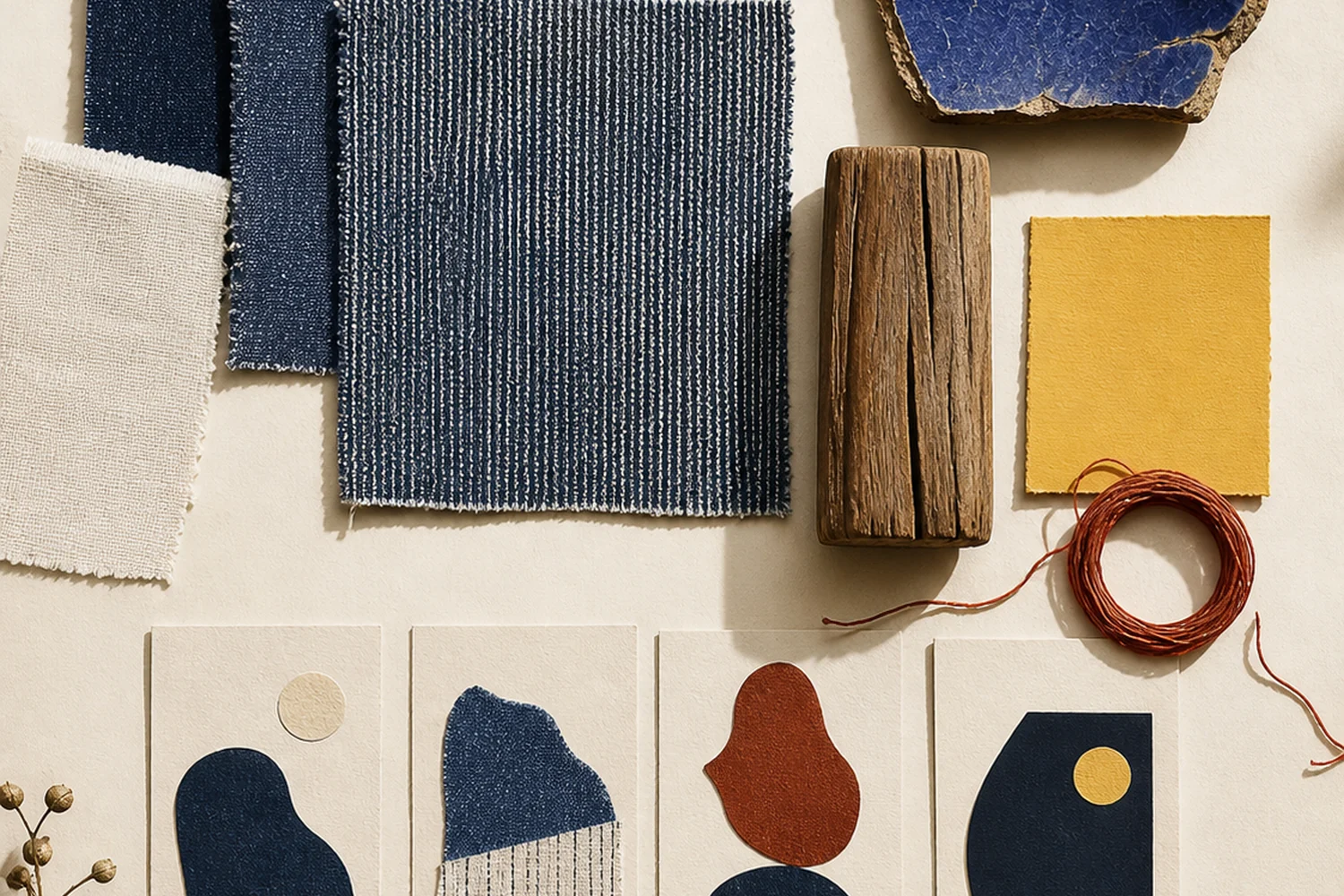 Denim moodboard with color material and motif references