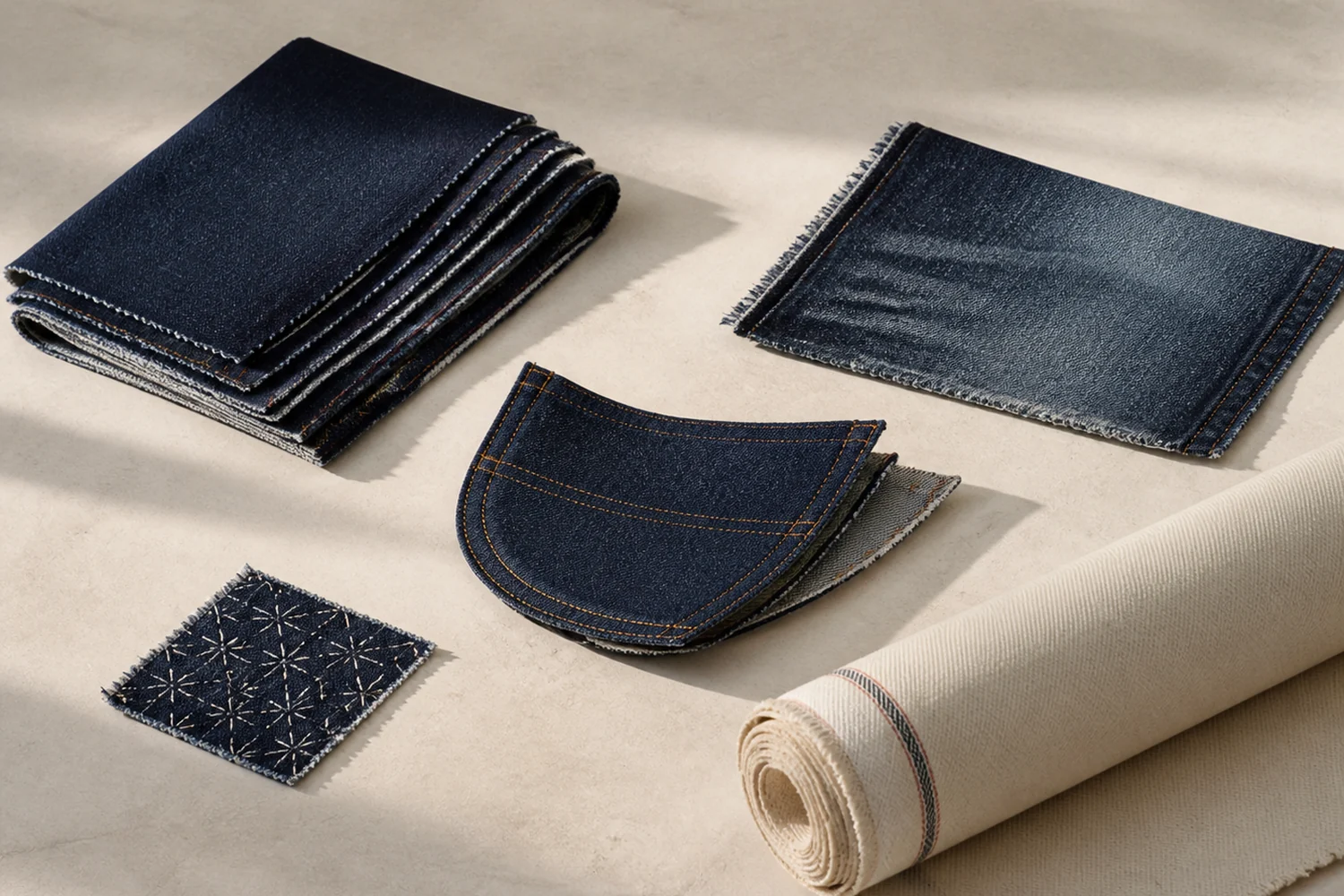 Selected denim material wash fit and motif development objects
