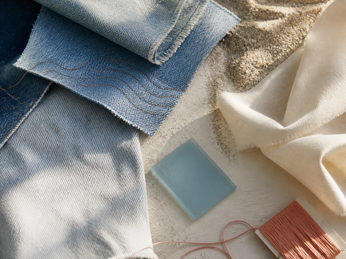 Fort Myers coastal color and sun-faded denim material research